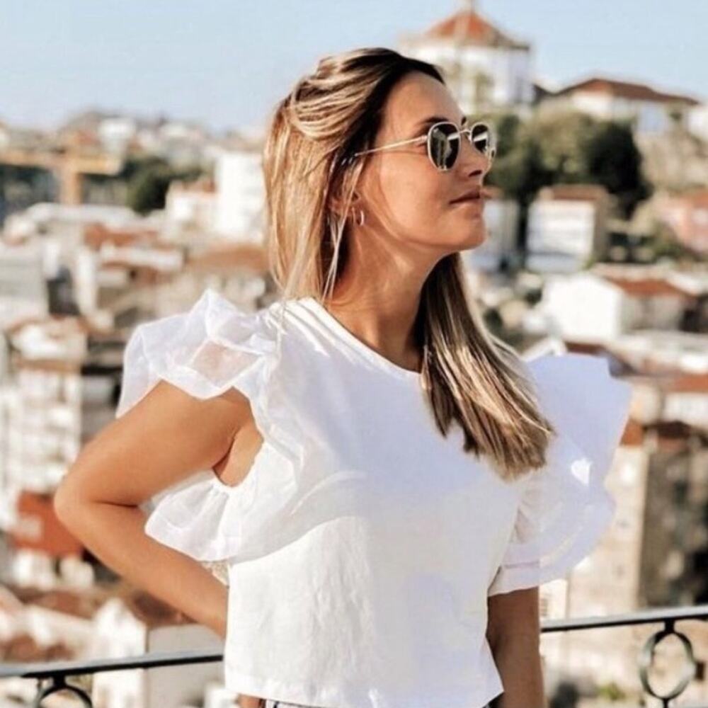 NWT Zara Blogger White Ruffled Organza Top.